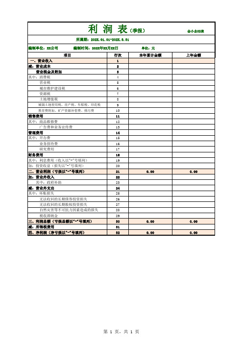 利润表(小企业通用带公式)