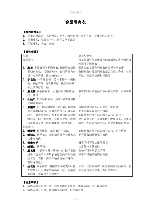 穿脱隔离衣的操作步骤和注意事项