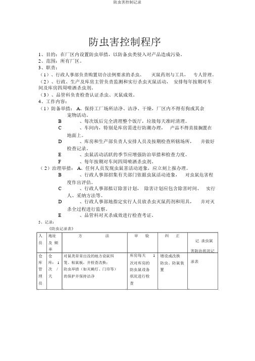 防虫害控制记录