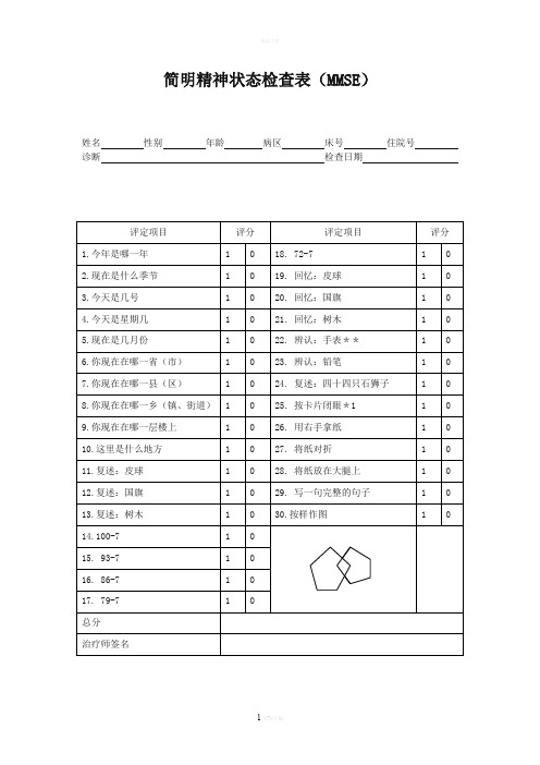 简明精神状态量表(MMSE)