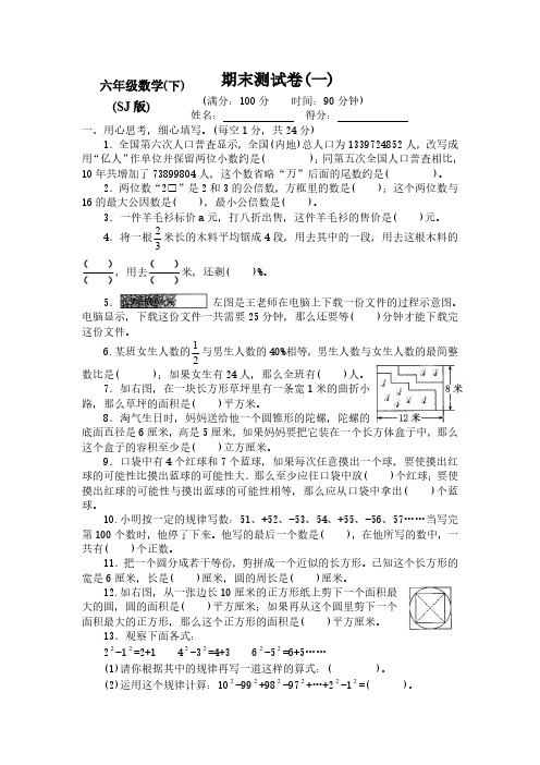 新苏教版小学6六年级数学下册期末测评试卷【附答案】