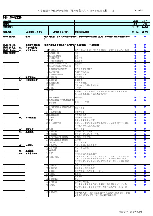 B款1500元-平安高端客户-健康体检套餐