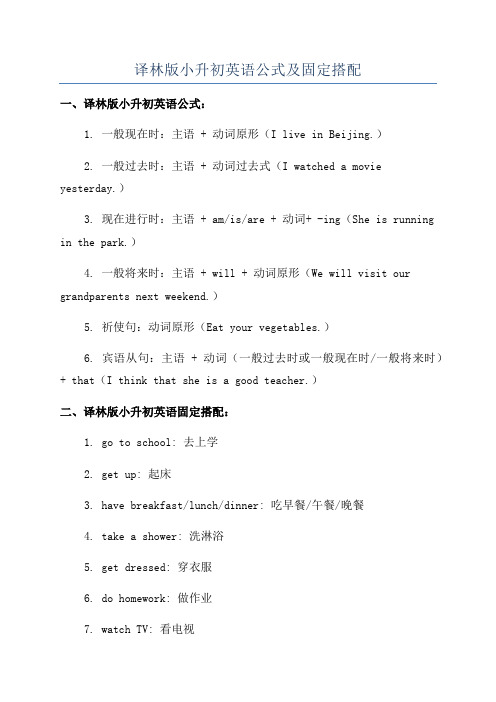 译林版小升初英语公式及固定搭配