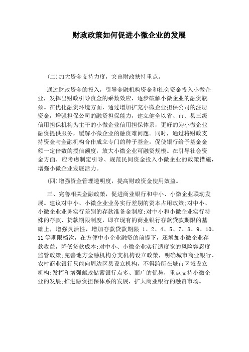 财政政策如何促进小微企业的发展