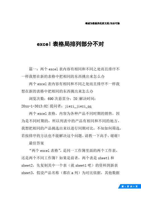 excel表格局排列部分不对