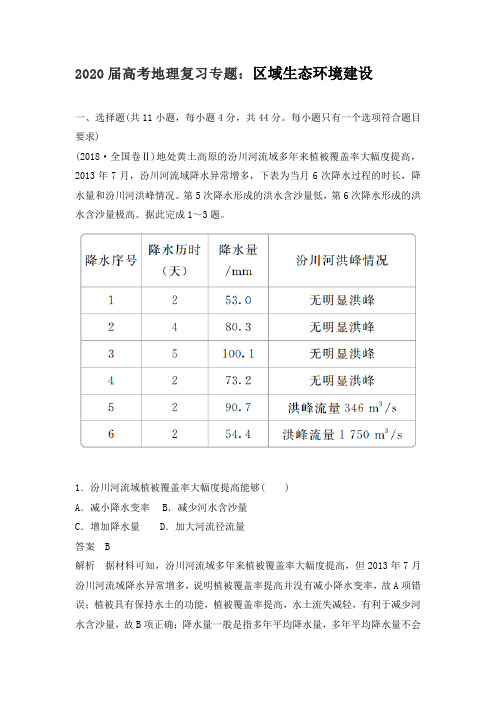 2020届高考地理复习专题：区域生态环境建设(详解)