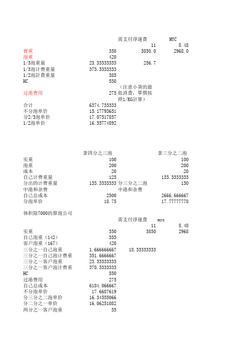 EK泡货计算公式