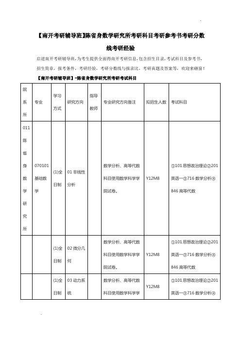 【南开考研辅导班】陈省身数学研究所考研科目考研参考书考研分数线考研经验