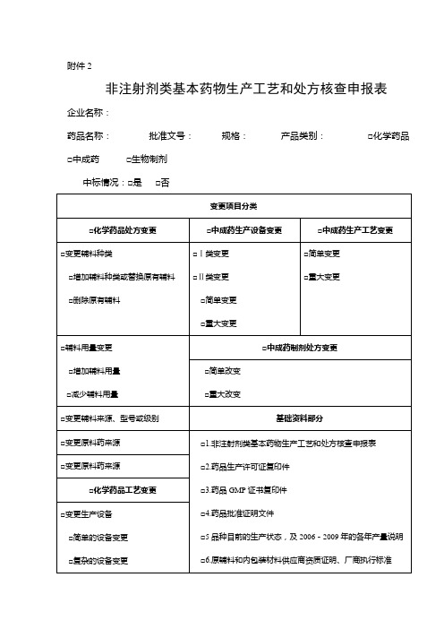 非注射剂类基本药物生产工艺和处方核查申报表