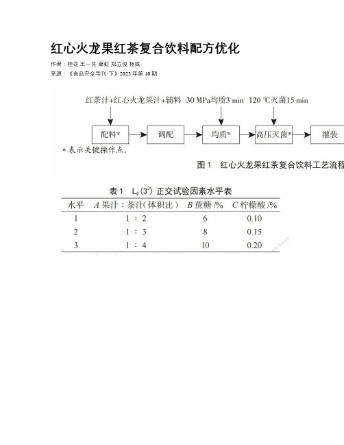 红心火龙果红茶复合饮料配方优化