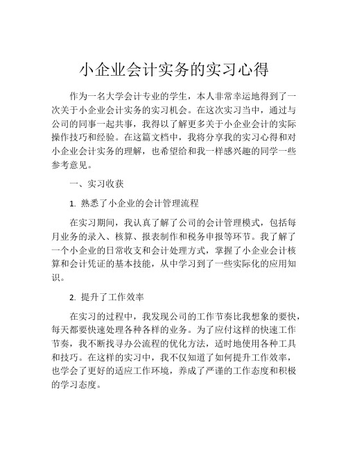 小企业会计实务的实习心得