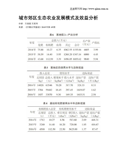 城市郊区生态农业发展模式及效益分析