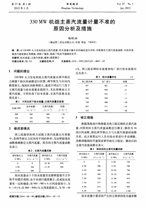 330MW机组主蒸汽流量计量不准的原因分析及措施