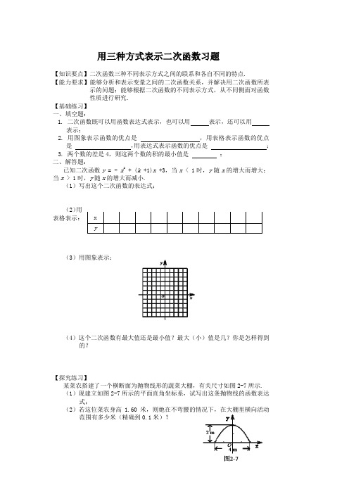 用三种方式表示二次函数习题