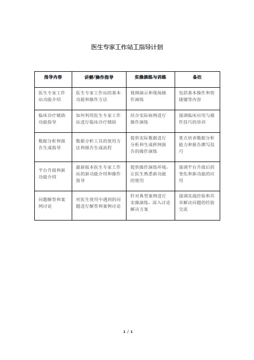 医生专家工作站工指导计划