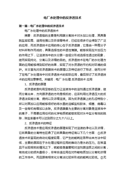 电厂水处理中的反渗透技术