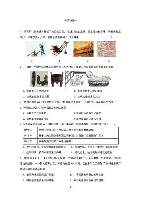 江苏省赣榆县海头高级中学历史必修二人民版专项训练一