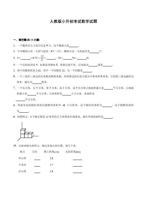 人教版六年级下学期数学小升初考试试题含答案解析