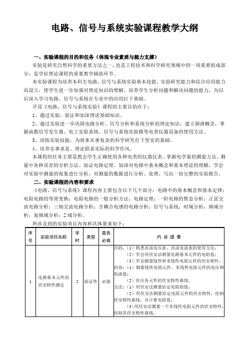 电路信号与系统实验课程教学大纲