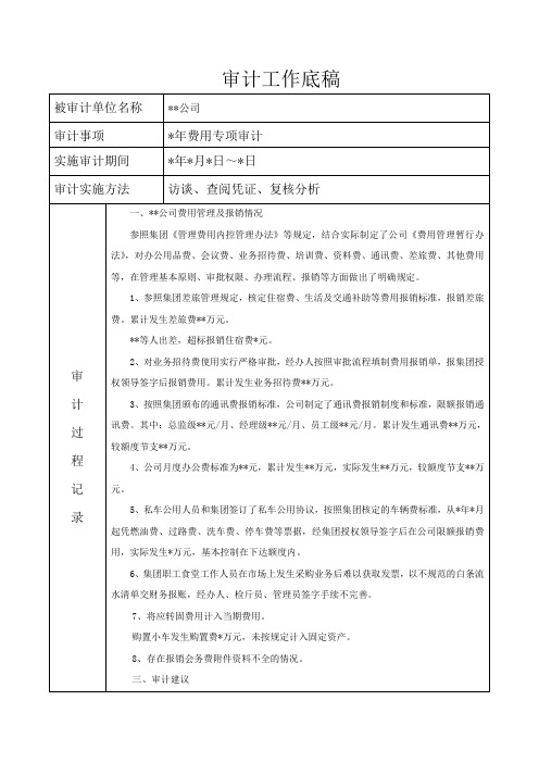 某公司专项审计底稿实务