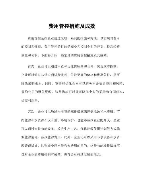 费用管控措施及成效