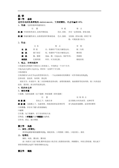 最新笔记(肌学)教学内容