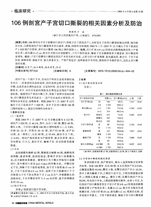 106例剖宫产子宫切口撕裂的相关因素分析及防治