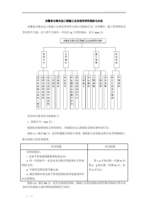 安徽公路水运工程施工企业信用评价指标与办法