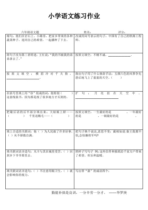 小学六年级语文课堂延伸练习II (66)