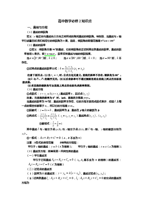 高中数学人教版必修2知识点总结