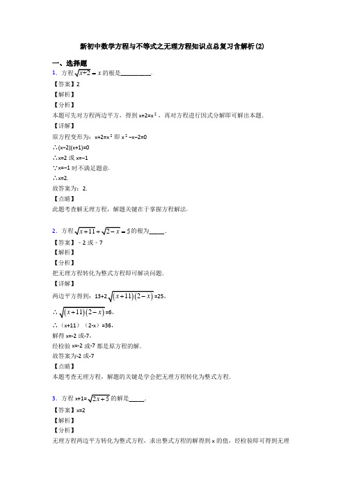 新初中数学方程与不等式之无理方程知识点总复习含解析(2)