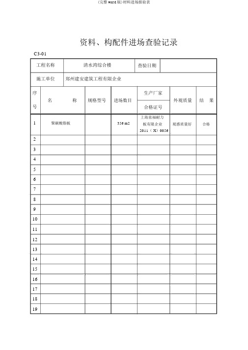 (完整word版)材料进场报验表