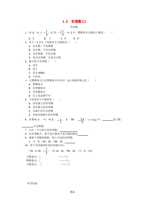 七年级数学上册第一章有理数1.2有理数1.2.1有理数课时练 新人教版