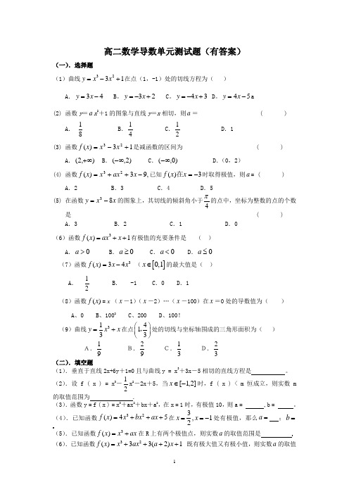 (完整版)高二数学导数单元测试题(有答案)