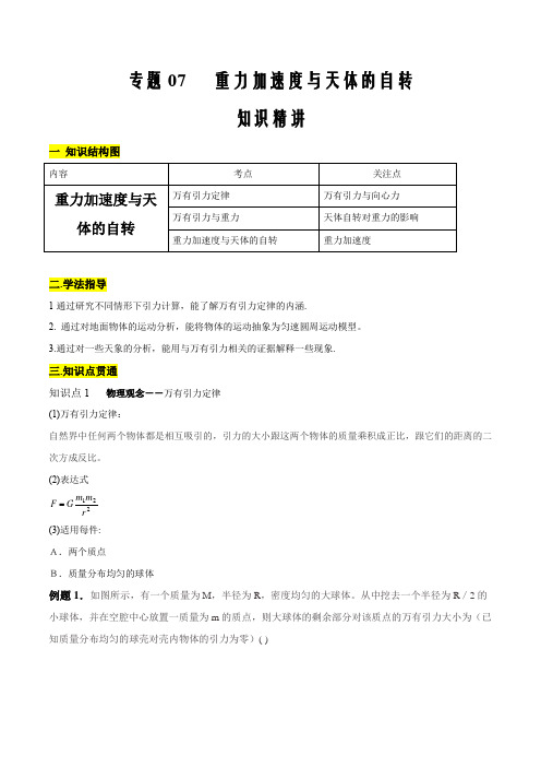 人教必第二高一物理新教材讲学07 重力、重力加速度与天体的自转(知识精讲解析版)