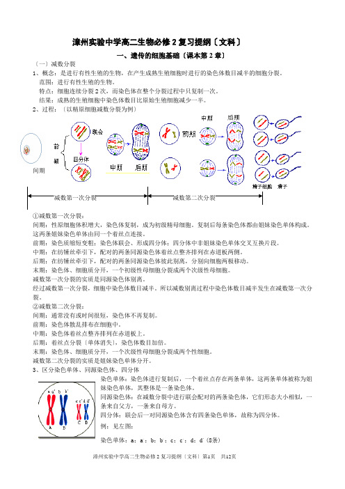 必修2文科生物会考提纲