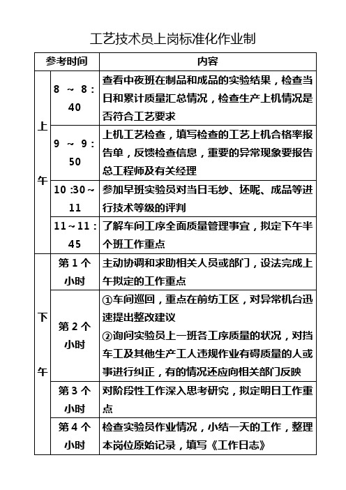 工艺技术员上岗标准化作业制