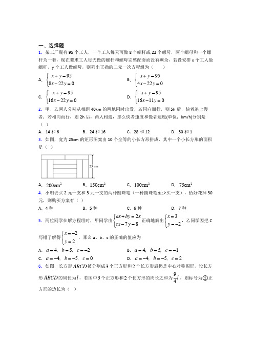 2021年七年级数学下册第八单元《二元一次方程组》经典练习卷(提高培优)(2)