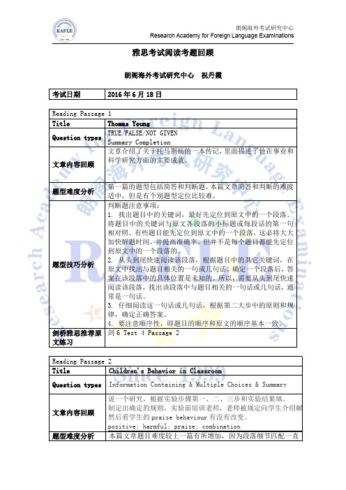 6月18日宁波朗阁雅思考题阅读回顾