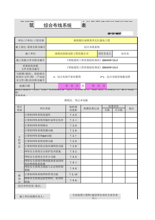 智能建筑(综合布线系统)子分部工程检测记录汇总表