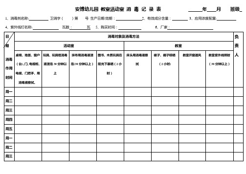 安博幼儿园  厨房 消毒记录表