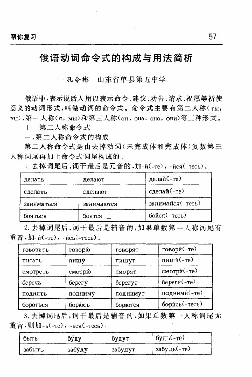 俄语动词命令式的构成与用法简析