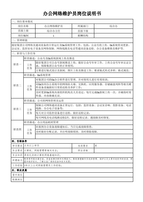 办公网络维护员岗位说明书