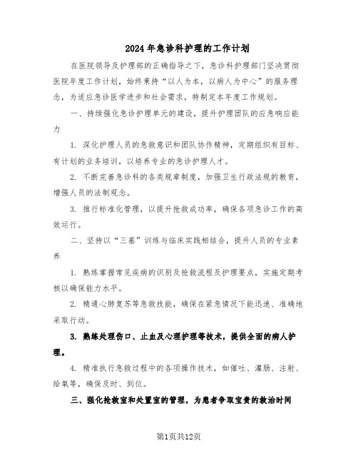 2024年急诊科护理的工作计划（七篇）