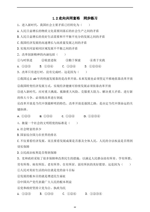 部编版九年级上册道德与法治1.2走向共同富裕同步练习