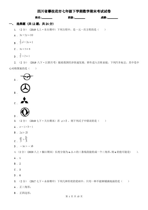 四川省攀枝花市七年级下学期数学期末考试试卷