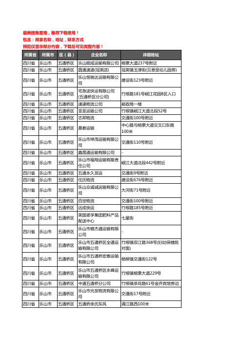 新版四川省乐山市五通桥区托运企业公司商家户名录单联系方式地址大全36家