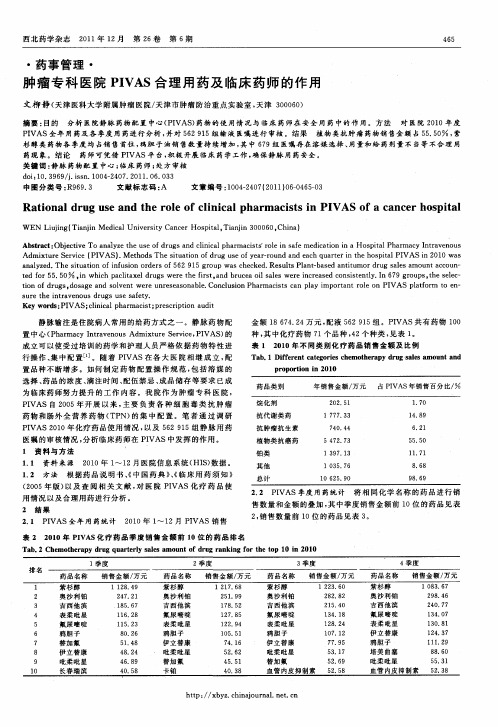 肿瘤专科医院PIVAS合理用药及临床药师的作用