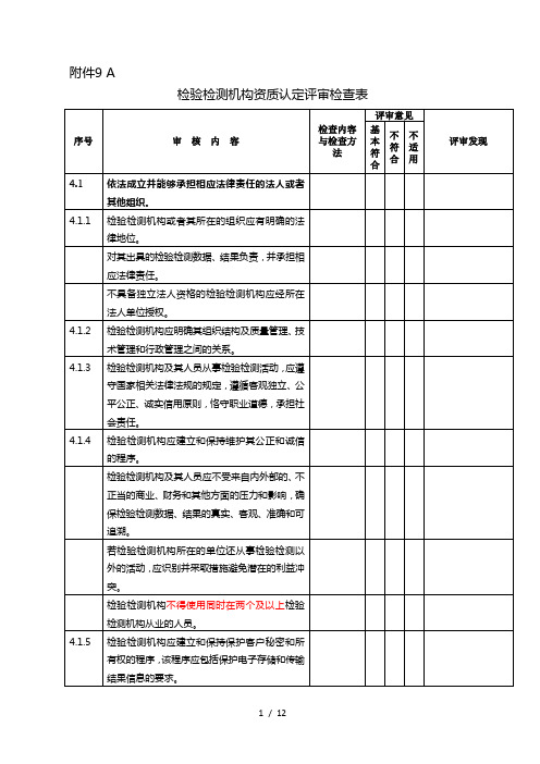 最新评审检查表