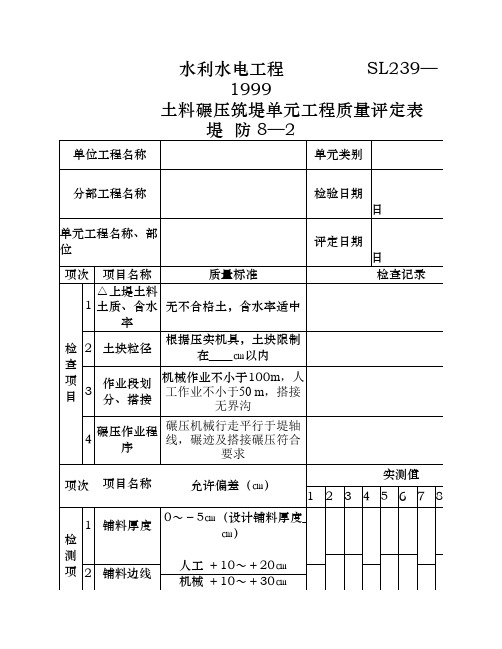 水利水电工程土料碾压筑堤单元工程质量评定表          SL239